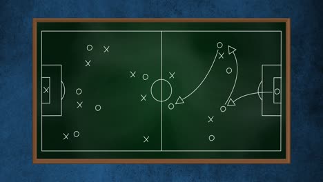 Animation-of-game-plan-on-green-board-over-blue-background