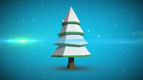 Animation-Von-Fallendem-Schnee-Und-Lichtspuren-über-Einem-Baum-Auf-Blauem-Hintergrund