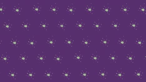 Animation-Von-Mikroskop--Und-Bechersymbolen-über-Viruszellen-Auf-Violettem-Hintergrund