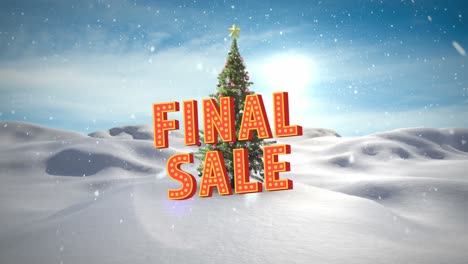 Animation-of-final-sale-text-over-christmas-tree-and-winter-landscape