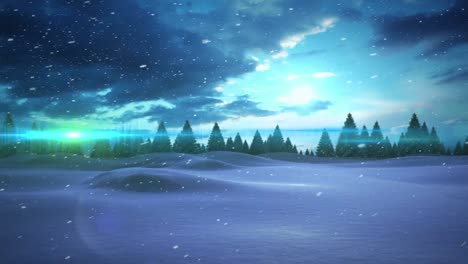Animation-Von-Schnee,-Der-über-Die-Winterlandschaft-Fällt