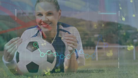 Animation-of-financial-data-processing-over-female-football-players
