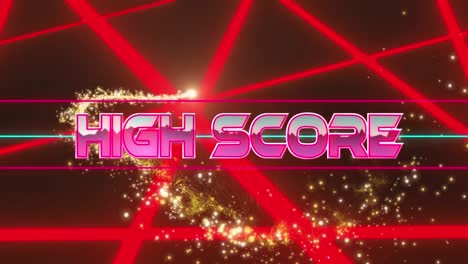 Animation-of-high-score-text-in-pink-letters-over-digital-interface-pattern