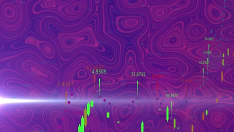 Animation-of-data-processing-over-shapes-on-purple-background