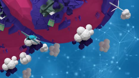 Animation-Eines-Netzwerks-Von-Verbindungen-Und-Globen-Auf-Blauem-Hintergrund