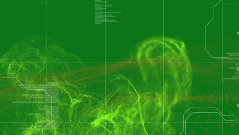 Animation-of-shapes-over-data-processing-on-green-background