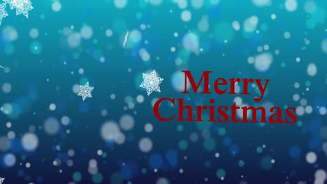 Animation-Von-Weihnachtsgrüßen-über-Schnee,-Der-Auf-Blauen-Hintergrund-Fällt