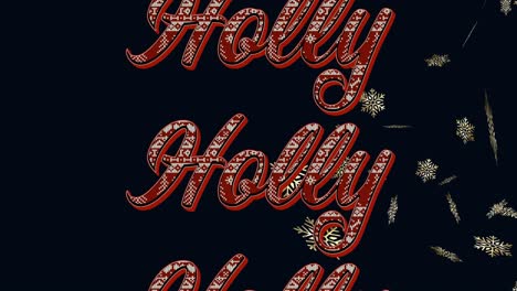 Animation-of-christmas-holly-text-over-snow-falling-on-black-background