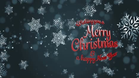 Animation-of-christmas-greetings-text-over-snow-falling-on-grey-background