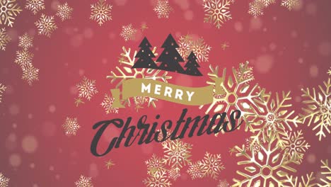 Animation-of-christmas-greetings-text-over-snow-falling-on-red-background