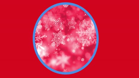 Animation-of-snow-falling-in-circle-on-red-background