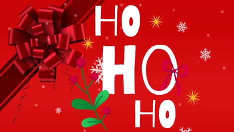Animation-of-christmas-ho-ho-ho-text-over-snow-falling-on-red-background