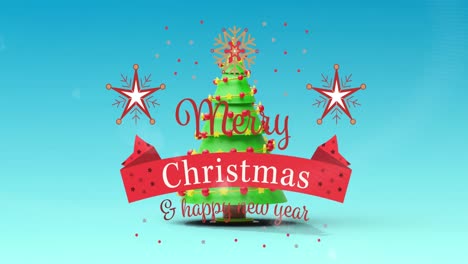 Animation-Von-Weihnachtsgrüßen-über-Weihnachtsbaum-Auf-Blauem-Hintergrund