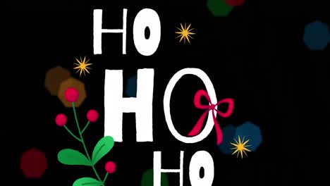 Animation-of-ho-ho-ho-text-with-flickering-fairy-lights-on-black-background