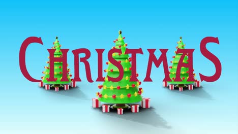 Animation-Von-Weihnachtsgrüßen-über-Weihnachtsbäumen-Auf-Blauem-Hintergrund