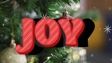 Animation-of-joy-text-over-stars-falling-and-christmas-tree