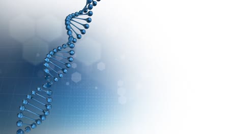 Animation-of-dna-strand-over-shapes-on-blue-background