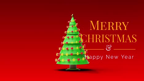Animation-of-christmas-greetings-text-over-christmas-tree-on-red-background