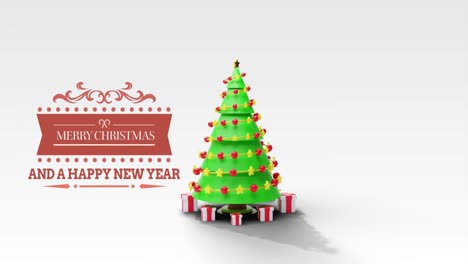 Animation-of-christmas-greetings-text-over-christmas-tree-and-presents