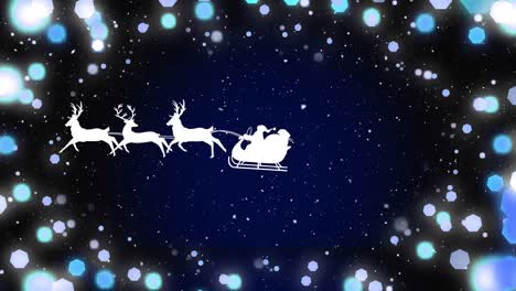 Animation-of-santa-claus-in-sleigh-and-christmas-fairy-lights-flickering