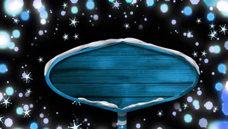 Animation-of-blue-sign-with-copy-space-and-christmas-fairy-lights-flickering-over-black-background