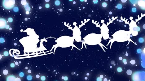 Animation-of-santa-claus-in-sleigh-and-christmas-fairy-lights-flickering