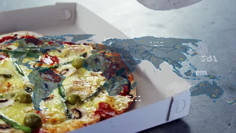 Animation-Der-Weltkarte-über-Pizza