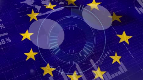 Animation-of-flag-of-eu-over-data-processing-and-scope-scanning