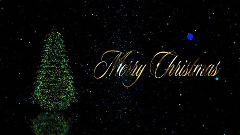 Animation-of-falling-confetti-and-merry-christmas-text-and-christmas-tree-over-black-background