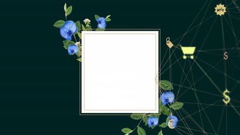 Animation-of-network-of-connections-with-icons-over-screen-with-flowers