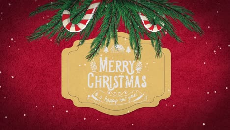 Animation-of-christmas-greetings-text-with-decoration-on-red-background
