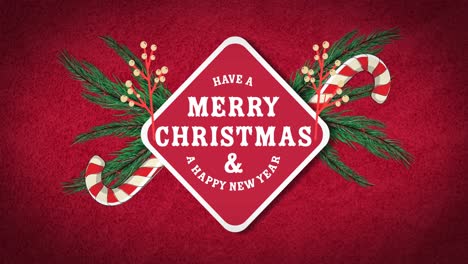 Animation-of-christmas-greetings-text-in-frame-with-decoration-on-red-background