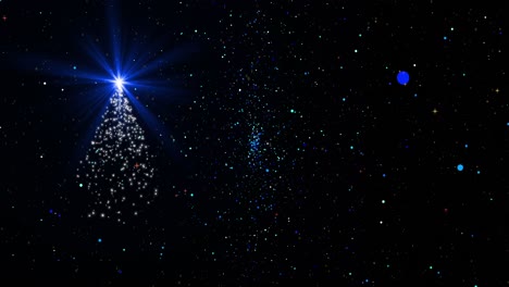 Animation-of-falling-confetti-and-christmas-trees-over-black-background