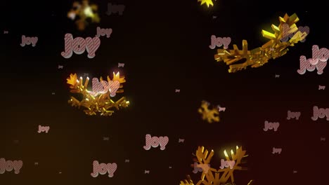 Animation-Des-Textes-„Weihnachtsfreude“-Mit-Goldenem-Schnee,-Der-Auf-Schwarzen-Hintergrund-Fällt