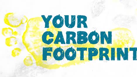 Animation-Ihres-CO2-Fußabdrucktextes-über-Gelbem-Fußabdruck-Auf-Weißem-Hintergrund
