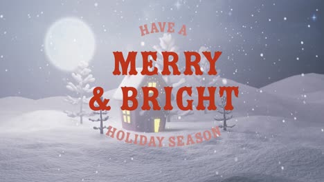 Animation-of-christmas-greetings-text-over-snow-falling-and-house-in-winter-scenery