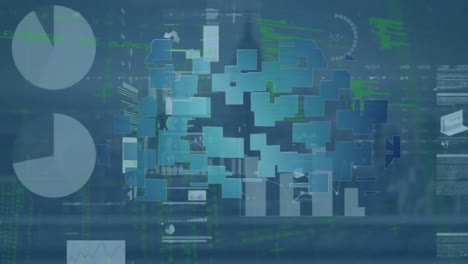 Animation-Der-Datenverarbeitung-Und-Wolkensymbol-über-Dem-Stadtbild
