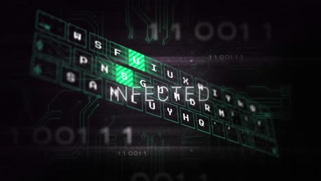 Animation-of-infected-text-over-data-processing-on-black-background