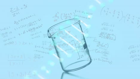 Animation-of-dna-helix,-mathematical-equations-over-rotating-empty-glass-beaker