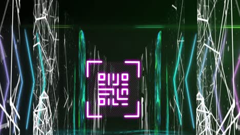 Animation-of-dots-connected-with-lines-and-forming-geometric-shapes-and-blinking-qr-code