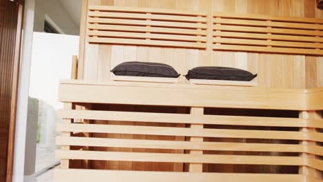 Video-of-empty-wooden-sauna-room-interior-at-holiday-health-spa-resort
