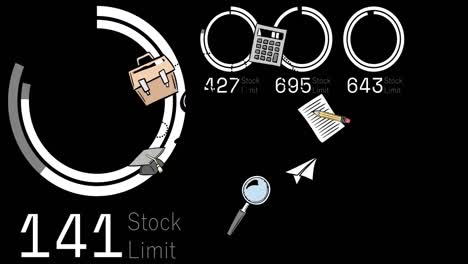 Animation-of-school-items-and-processing-circles-on-black-background