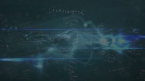 Animation-Von-Wellen-Und-Mathematischen-Formeln-Auf-Marineblauem-Hintergrund