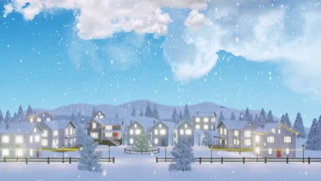 Animación-Del-Cielo-Con-Nubes-Sobre-El-Paisaje-Invernal-Y-La-Nieve.