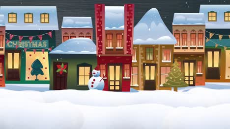 Animation-of-snow-falling-and-santa-claus-in-sleigh-over-houses-and-winter-landscape-at-christmas