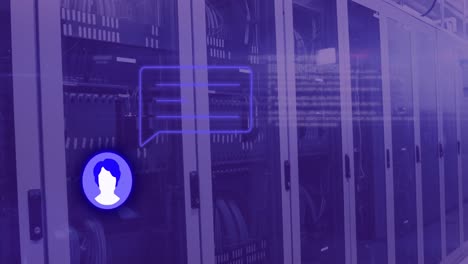 Animation-of-social-media-message-over-violet-server-room