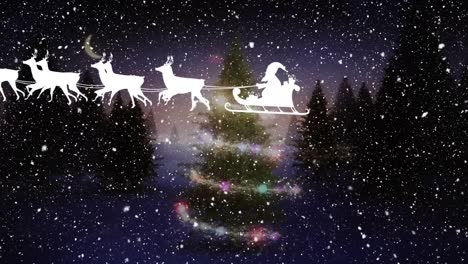 Animation-of-santa-sleigh-and-snow-falling-over-winter-landscape