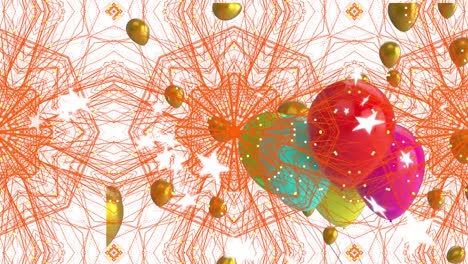 Animation-Eines-Mehrfarbigen-Fliegenden-Ballons-über-Mandala-Muster-Vor-Weißem-Hintergrund