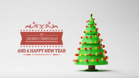 Animation-of-merry-christmas-and-a-happy-new-year-text-and-christmas-tree-on-white-background