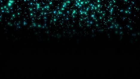 Animation-of-glowing-blue-spots-falling-on-black-background